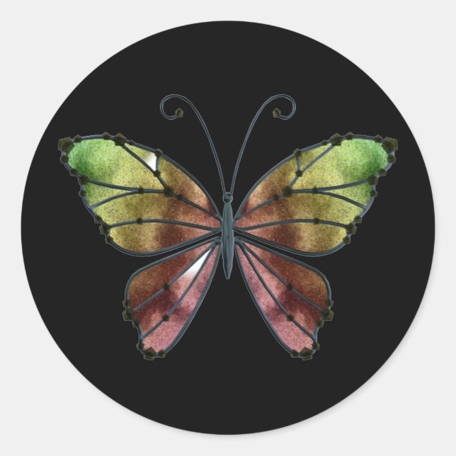 Warm Shades Rainbow Wings Butterfly Classic Round Sticker (Front)
