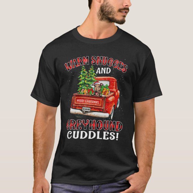 Warm Snuggles And Greyhound Cuddles Truck Tree Chr T-Shirt (Front)