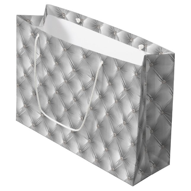 Warm Soft Grey Chic Faux Velvet Large Gift Bag (Front Angled)