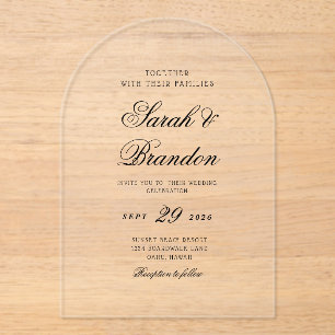 Warm Solid Colour Minimalist Script Wedding Acrylic Invitations