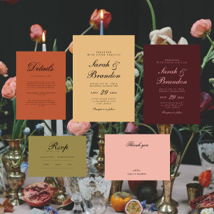 Warm Solid Colour Minimalist Script Wedding Invitation