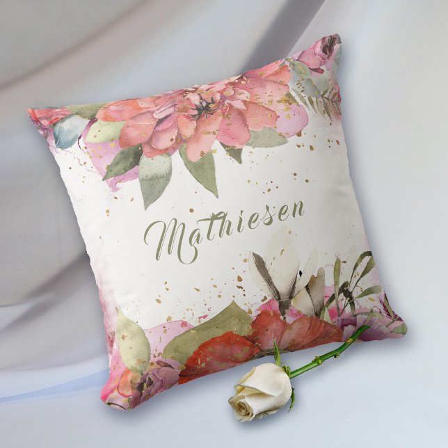 Warm Spring Flowers Gold Confetti Personalised Cushion (Creator Uploaded)