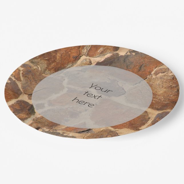Warm Stonewall Pattern Golden any Text Paper Plate (Angled)