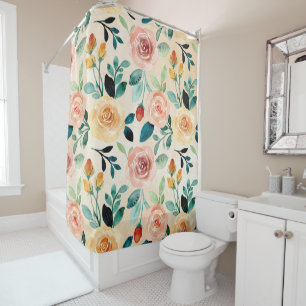Warm Summer Sun Yellow and Coral Roses Shower Curtain