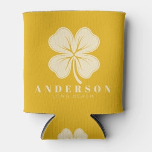 Warm Sunflower Four Leaf Clover with Name Can Cooler