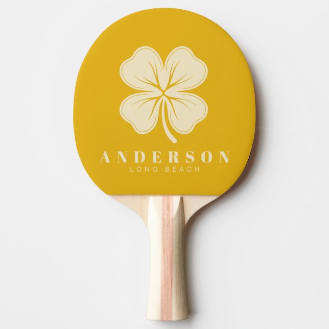 Warm Sunflower Four Leaf Clover with Name Ping Pong Paddle (Front)