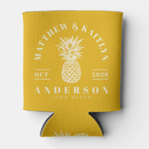 Warm Sunflower Tropical Pineapple Wedding Crest Can Cooler