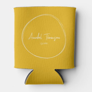 Warm Sunflower with Name in Drawn Circle Can Cooler