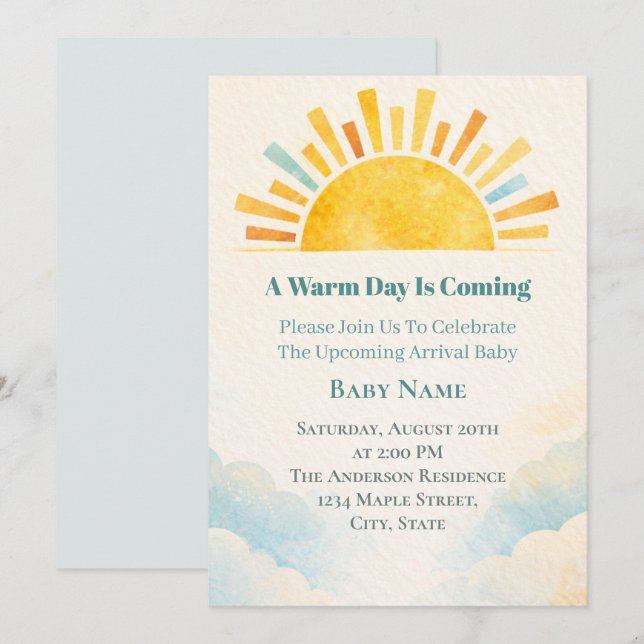 Warm Sunrise Baby Shower Theme Invitation (Front/Back)