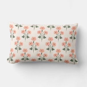 Warm Sunset Coral & Olive Vintage Botanical Lumbar Cushion