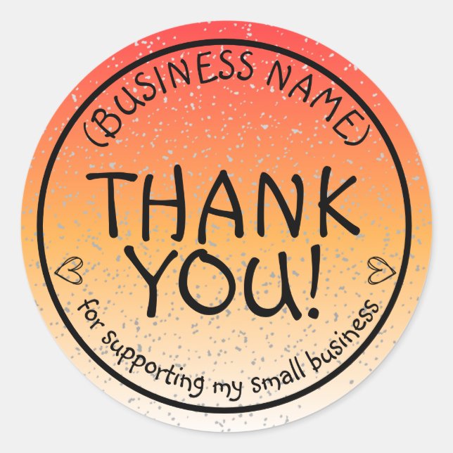 Warm Sunset Glitter Thank You Small Business Classic Round Sticker (Front)