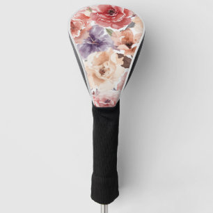 Warm Sunset Peony Watercolor Rose Floral Golf Head Cover