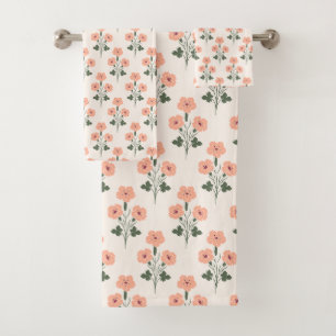 Warm Sunset Vintage Floral Botanical Bath Towel Set