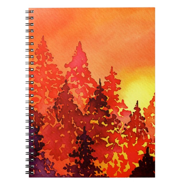 Warm Sunset Watercolor Trees Notebook (Front)