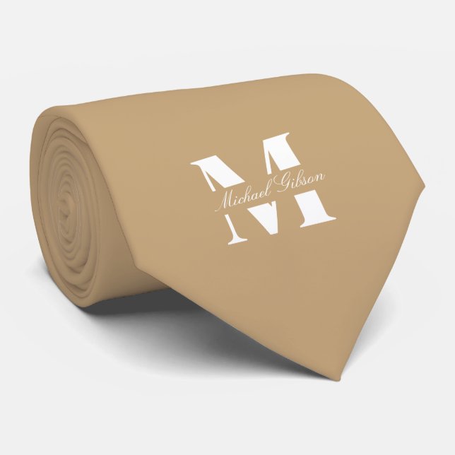 Warm Tan | Custom Monogram Wedding Groomsmen  Tie (Rolled)