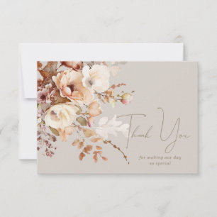 Warm Taupe Floral Thank You Note Card