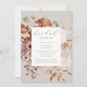 Warm Taupe Terracotta Floral Bridal Shower Invitation