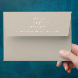 Warm Taupe Wedding Elegant Script Minimalist Envelope