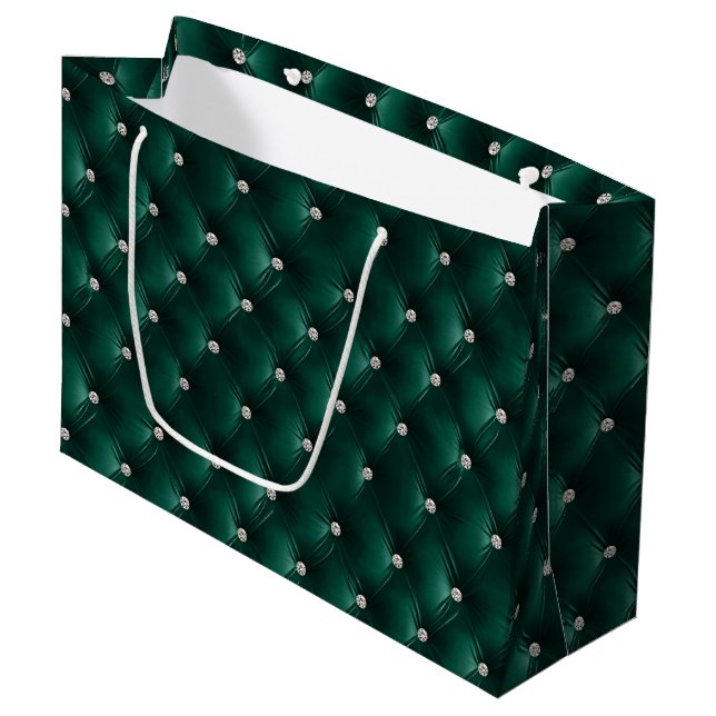 Warm Teal Green Chic Faux Velvet Large Gift Bag (Front Angled)