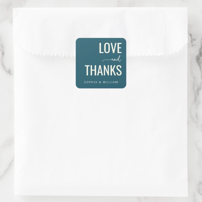 Warm Teal Typographic Gratitude Square Sticker (Bag)