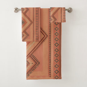 Warm Teracotta Moroccan Tribal Surface Pattern Bath Towel Set