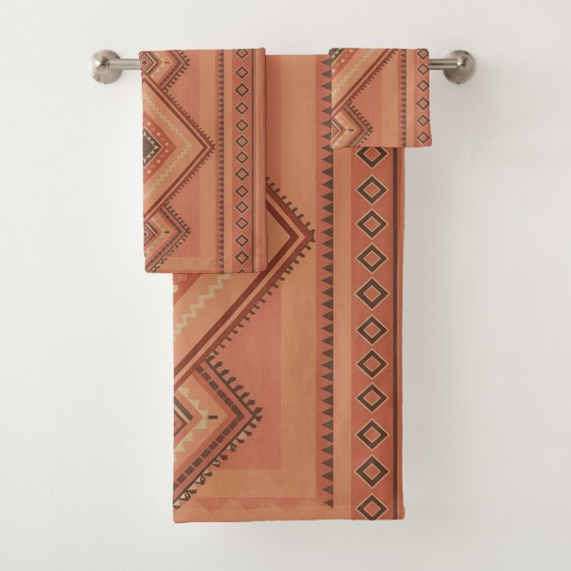 Warm Teracotta Moroccan Tribal Surface Pattern Bath Towel Set (Insitu)