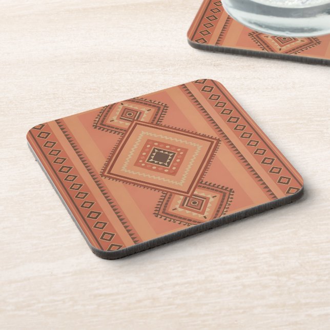 Warm Teracotta Moroccan Tribal Surface Pattern Coaster (Left Side)