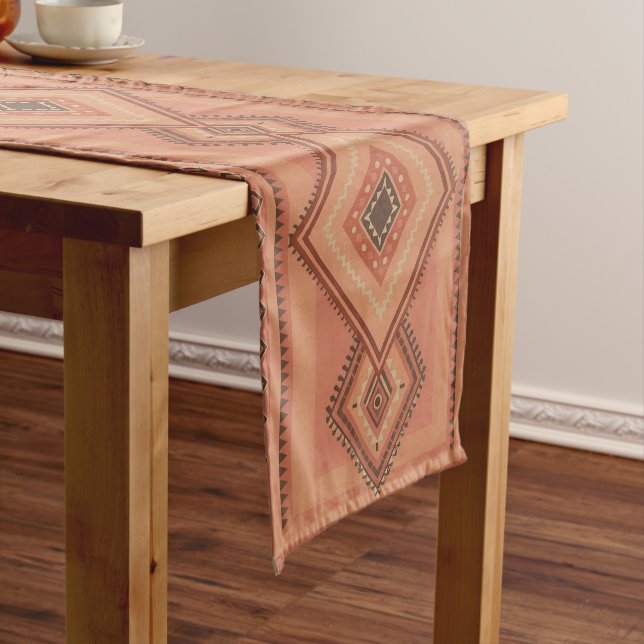 Warm Teracotta Moroccan Tribal Surface Pattern Short Table Runner (In Situ)