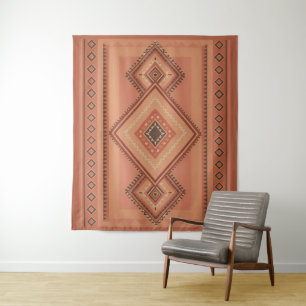 Warm Teracotta Moroccan Tribal Surface Pattern Tapestry