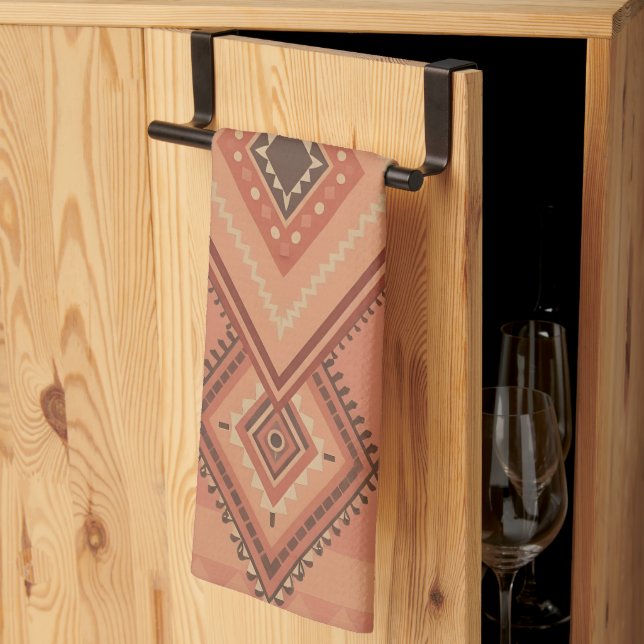 Warm Teracotta Moroccan Tribal Surface Pattern Tea Towel (Thirds Fold)