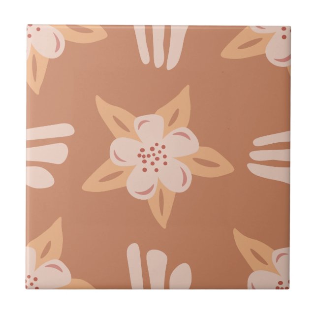 Warm Terra Florals in Soft Earth Palette Ceramic Tile (Front)