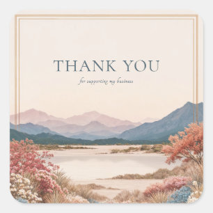 Warm Terracotta and Blue Landscape Thank You Square Sticker