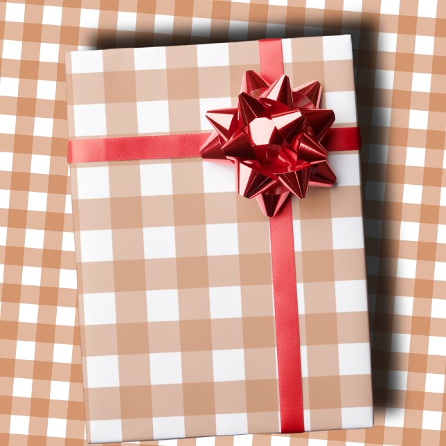 Warm Terracotta and White Checkered Gingham  Wrapping Paper (Creator Uploaded)