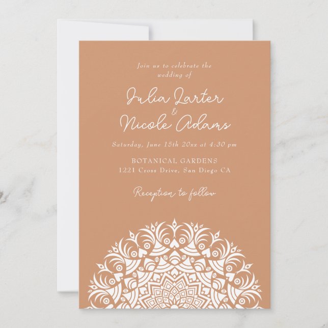 Warm Terracotta Beige Abstract Mandala Wedding Invitation (Front)