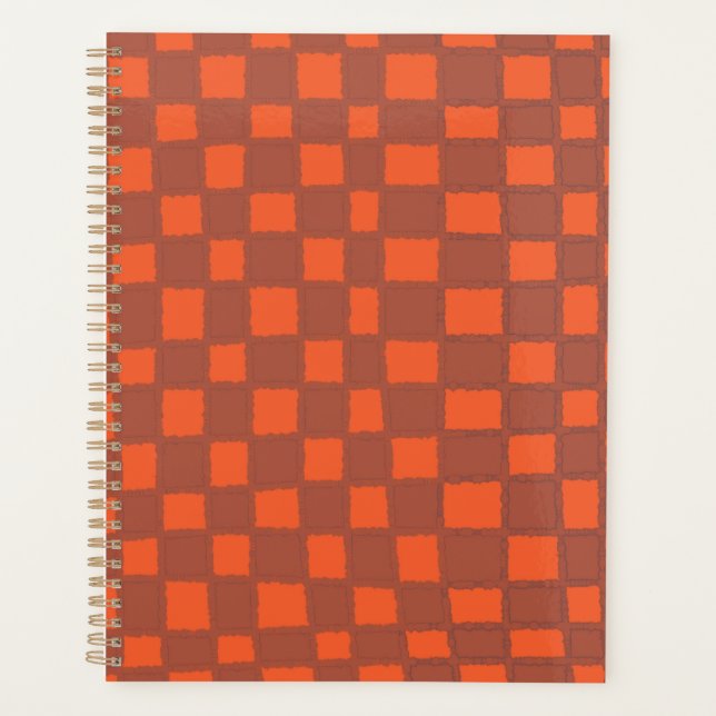 Warm Terracotta Chequered Chequerboard Pattern Planner (Front)