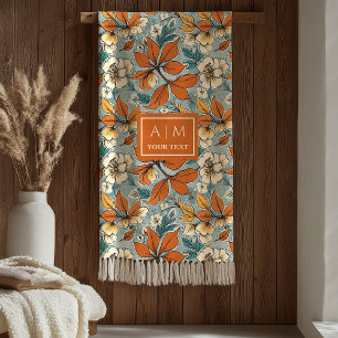 Warm Terracotta Copper Pastel Green Fall Flowers Fleece Blanket