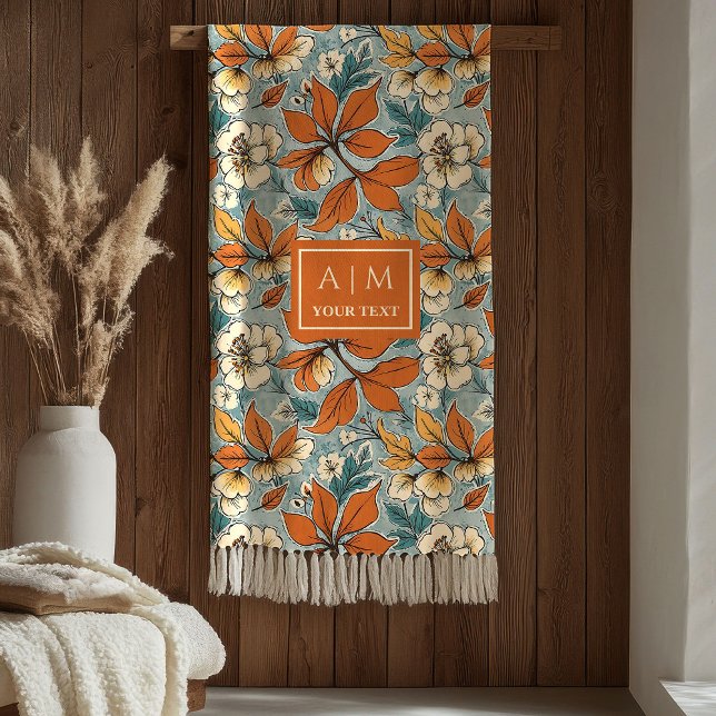 Warm Terracotta Copper Pastel Green Fall Flowers  Fleece Blanket (Warm Terracotta Copper Pastel Green Fall Flowers Blanket)