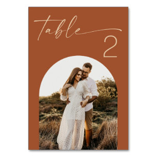 Warm Terracotta Fall Wedding Sienna Modern Photo Table Number