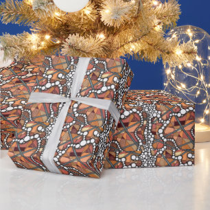Warm Terracotta Geometric Abstract Line Art Doodli Wrapping Paper