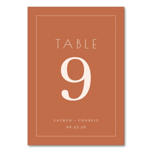 Warm Terracotta Minimalist Number Table Number (Front)