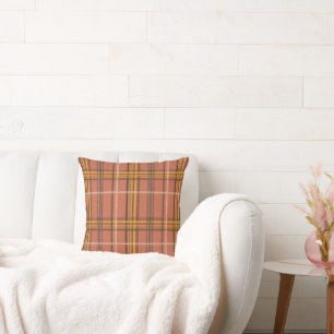 Warm Terracotta Mustard Plaid Aesthetic Cushion