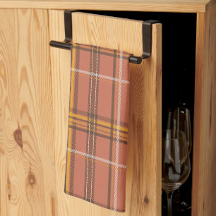 Warm Terracotta Mustard Plaid Aesthetic Tea Towel