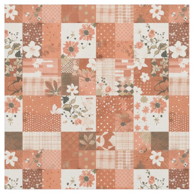 Warm Terracotta Patchwork Fall Autumn Quilt Fabric (Close Up)