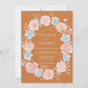 Warm Terracotta Periwinkle Wreath Wedding Invitation