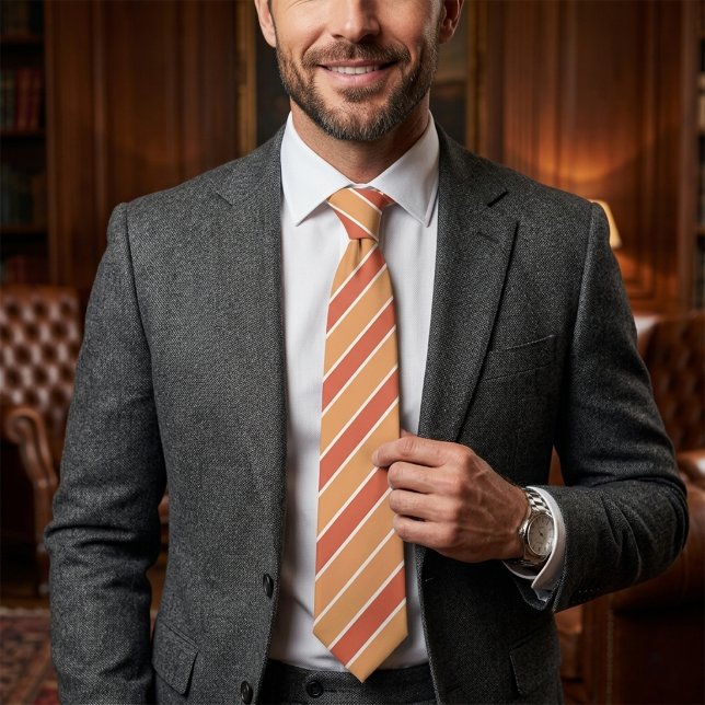 Warm Terracotta & Sand Striped Wedding Tie (Warm Terracotta & Sand Striped Wedding Neck Tie
)