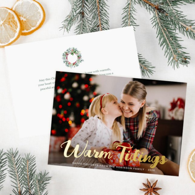 warm tidings merry christmas foil holiday card (Creator Uploaded)
