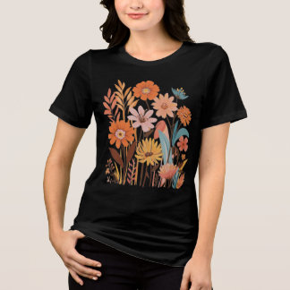 Warm Tone Wildflower Garden Design Tri-Blend Shirt
