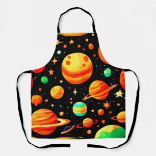 Warm-Toned Cosmic Cartoon Art Apron