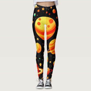 Warm-Toned Cosmic Cartoon Art Leggings