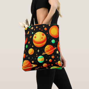 Warm-Toned Cosmic Cartoon Art Tote Bag